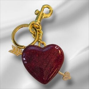 Cupids Arrow Red Heart Glitter Bag Charm Keychain